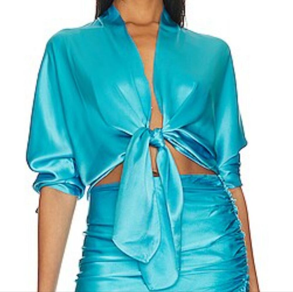 The Sei Long Sleeve Tie Front Blouse in Sky